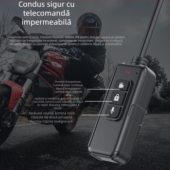 Camera de bord pentru motocicletă fără ecran, camere duale 2K cu răcire, urmăre GPS, înregistrare față și spate, control prin cablu și Wi-Fi
