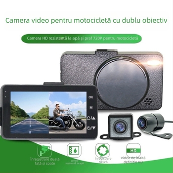 KM28 Dash cam pentru motocicletă cu două lentile, unghi 120° față/spate, 2.0MP, suport TF până la 32GB