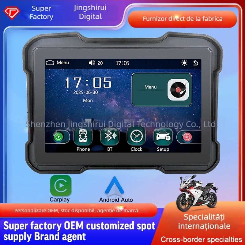 Navigație motocicletă CarPlay wireless, IP67 impermeabil, afișaj portabil, suport TF până la 64GB, alimentare 12V