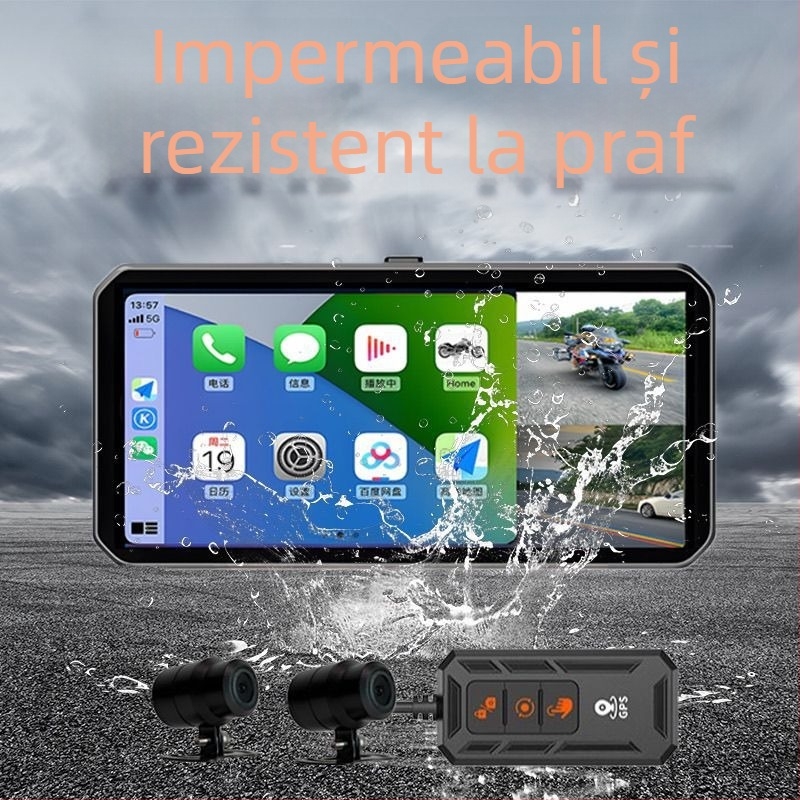 Unitate CarPlay fără fir pentru motocicletă, înregistrare 2K HD, navigație GPS și monitorizare a presiunii în pneuri – toate într-un singur dispozitiv