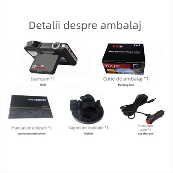 Detector radar și cameră de bord 2 în 1 pentru mașină; unghi de vizualizare 120°, înregistrare 720p, interfață USB/HDMI, ecran de 2,7 inchi