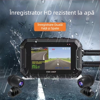 Camera de bord pentru motocicletă, 3 inch, Wi-Fi, 1080p, lentile duale, GPS și control prin cablu