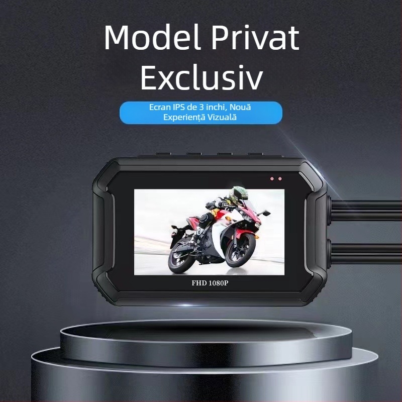 Camera de bord pentru motocicletă, 3 inch, Wi-Fi, 1080p, lentile duale, GPS și control prin cablu