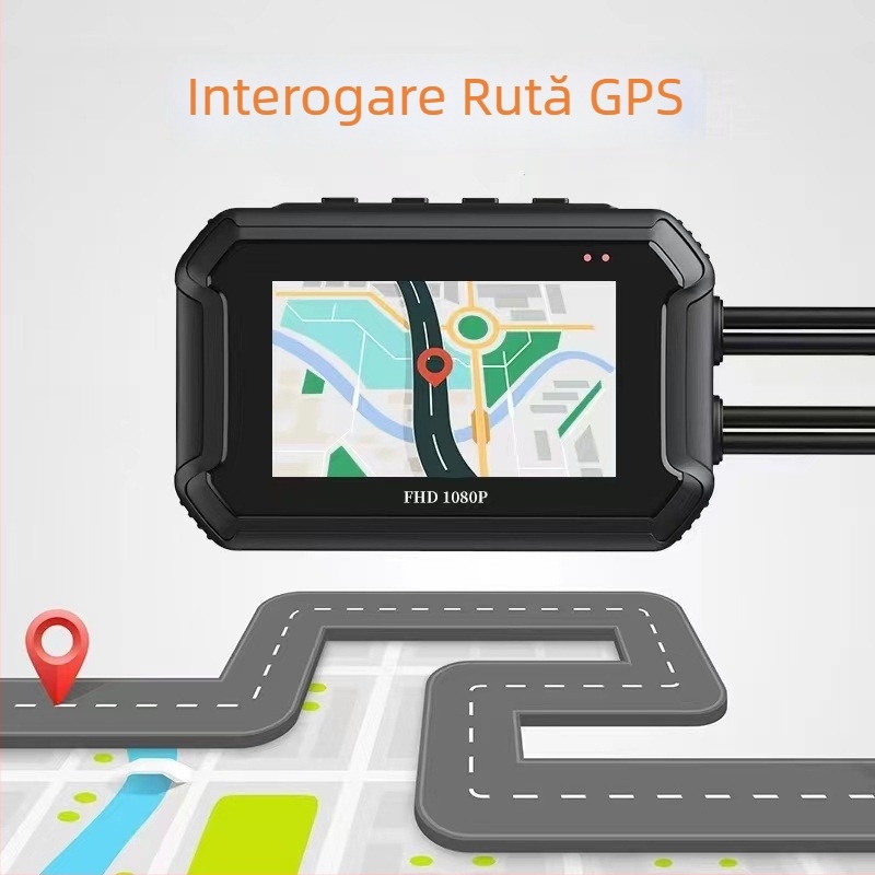 Camera de bord pentru motocicletă, 3 inch, Wi-Fi, 1080p, lentile duale, GPS și control prin cablu