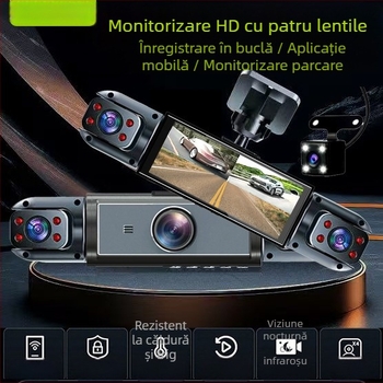 Dashcam cu patru lentile, rezoluție 1080p, unghi de vizualizare 150°, ecran de 3,0 inchi, transfer USB de date
