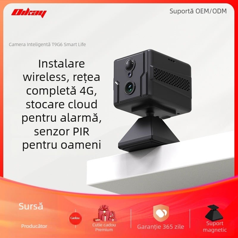 Cameră de securitate wireless 4G, 1080p, cameră inteligentă de rețea pentru casă și mașină, senzor PIR, obiectiv de 2.8 mm, vizionare IR noapte 5–10 m, carcasă din ABS