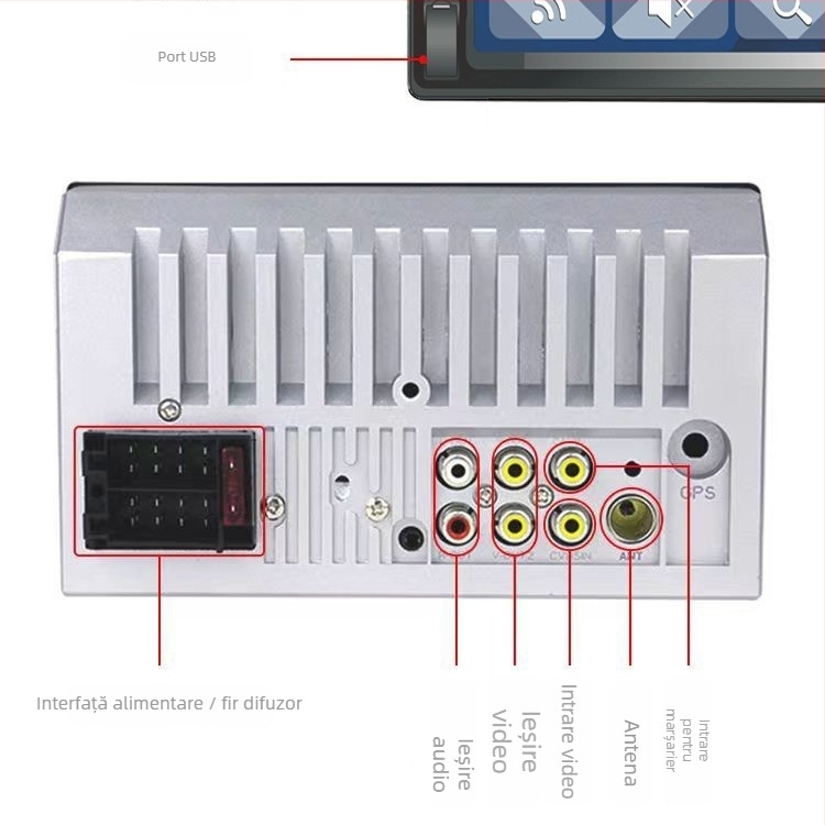 Player MP5 auto cu CarPlay, slot USB pentru carduri, Bluetooth, radio, alimentare 12-24V DC