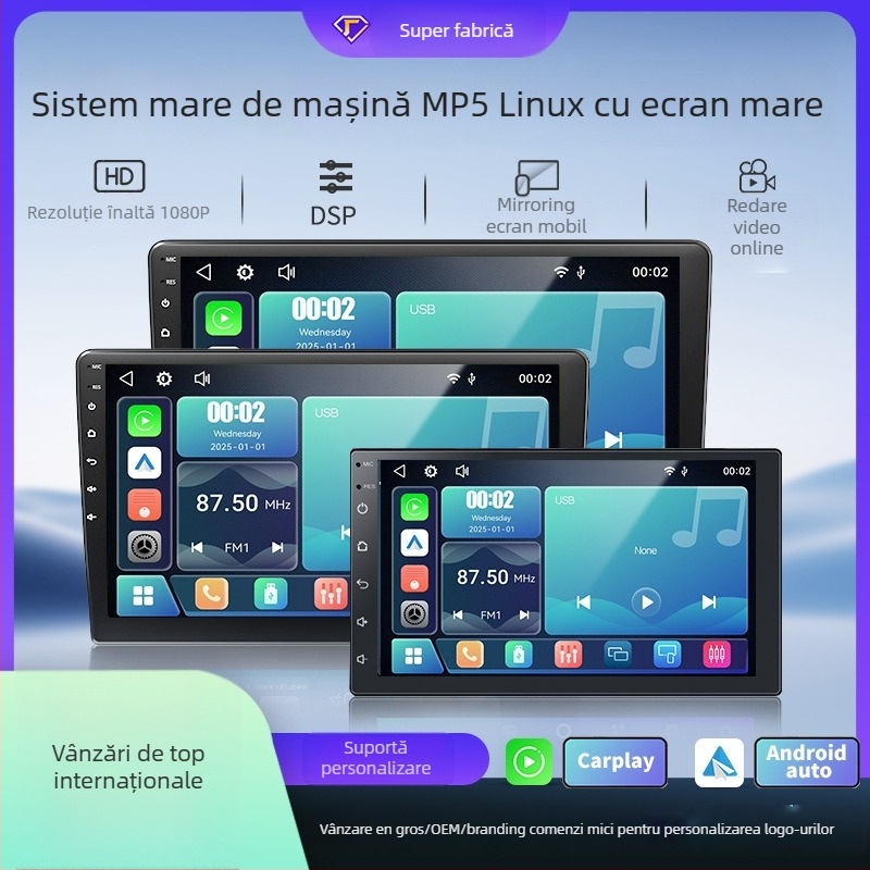 Unitate infotainment auto MP5 cu CarPlay fără fir, Android Auto, Linux, display LED, model TH-S11-9