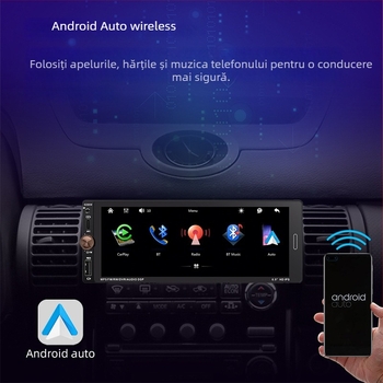 CarPlay fără fir, Android Auto, radio FM, MP5 cu Bluetooth, alimentare 12V DC