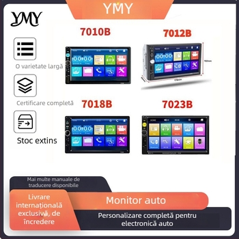 Unitate MP5 pentru mașină de 7 inch cu imagine de marșarier, Bluetooth, radio FM, redare USB/SD, sursă de alimentare 12–24V