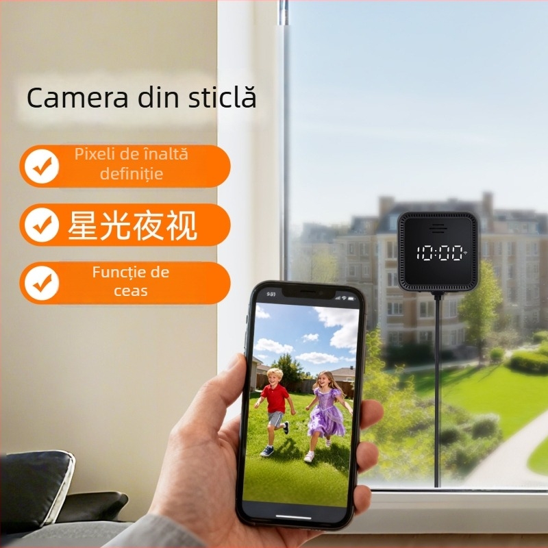 Cameră din sticlă pentru supraveghere inteligentă a locuinței, pentru interior și exterior, rezoluție 3MP/2K, iluminare minimă 0.1 lux, lentilă 3,6 mm, IR 10 m, compensare backlight, alimentare 5V, detecție mișcare