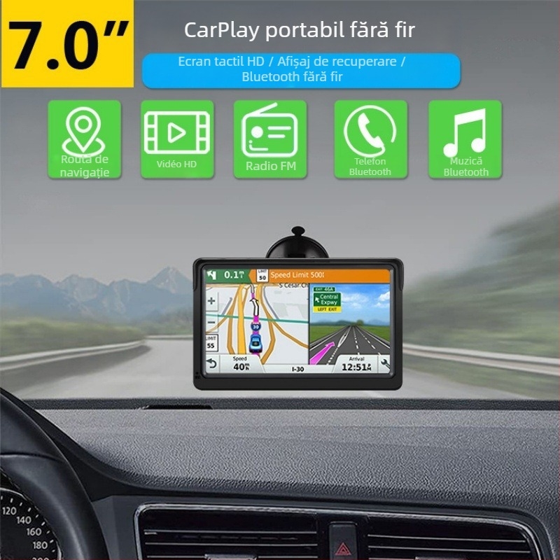 Sistem CarPlay pentru mașină, de 7 inch, ecran LED, Bluetooth, card SD, redare MP5 video, alimentare prin brichetă, model D217