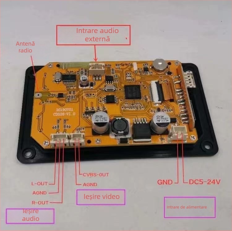 Modul MP5 multimedia pentru mașină cu Bluetooth 5.0, afișaj TFT, calendar și alarmă, radio FM și decodor audio/video