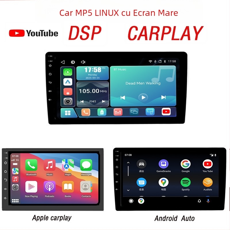 Player multimedia auto MP5 cu CarPlay, Android Auto și Bluetooth, ecran OLED, model 8268k