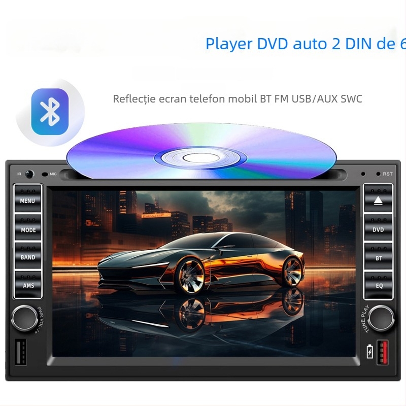 Player Bluetooth auto DVD/CD MP3/MP5 cu ecran OLED, 12V DC, telecomandă