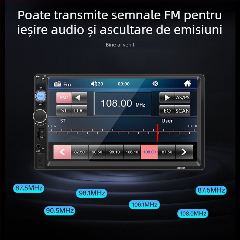 Player MP5 auto, 7 inch OLED, cu CarPlay, Bluetooth și imagine de parcare inversă, alimentare 12-24V DC