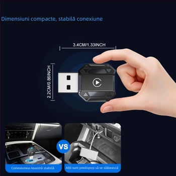 Adaptor wireless CarPlay și Android Auto pentru mașină — navigație inteligentă 2 în 1, model M36, OS AX1800, 16GB stocare, interfețe USB și USB-C