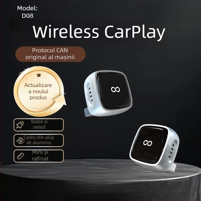 Adaptor wireless CarPlay și Android Auto – Mini converter USB, Model D08, JTOVI, ABS, pentru vehicule cu CarPlay cablat