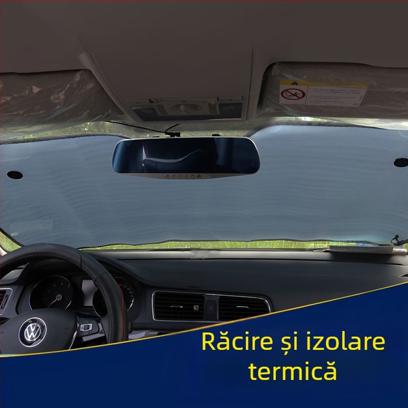Umbra auto pentru parbrizul frontal (folie de aluminiu, montaj cu ventuză, potrivire generală, partea din față, stil simplu)