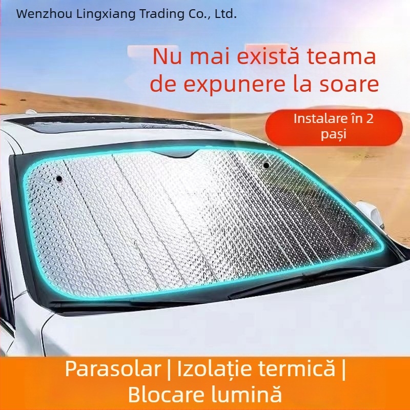 Parasolar pentru parbriz auto cu ventuze, izolație termică și protecție a intimității din folie de aluminiu