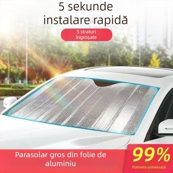 Parasolar auto din folie de aluminiu, protecție solară și izolație termică, bule dublu stratificate, pentru parbrizul frontal, întunecare completă