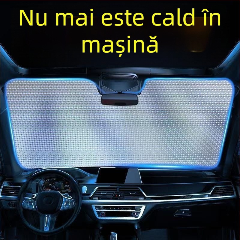 Parasolar auto din folie de aluminiu, protecție solară și izolație termică, bule dublu stratificate, pentru parbrizul frontal, întunecare completă