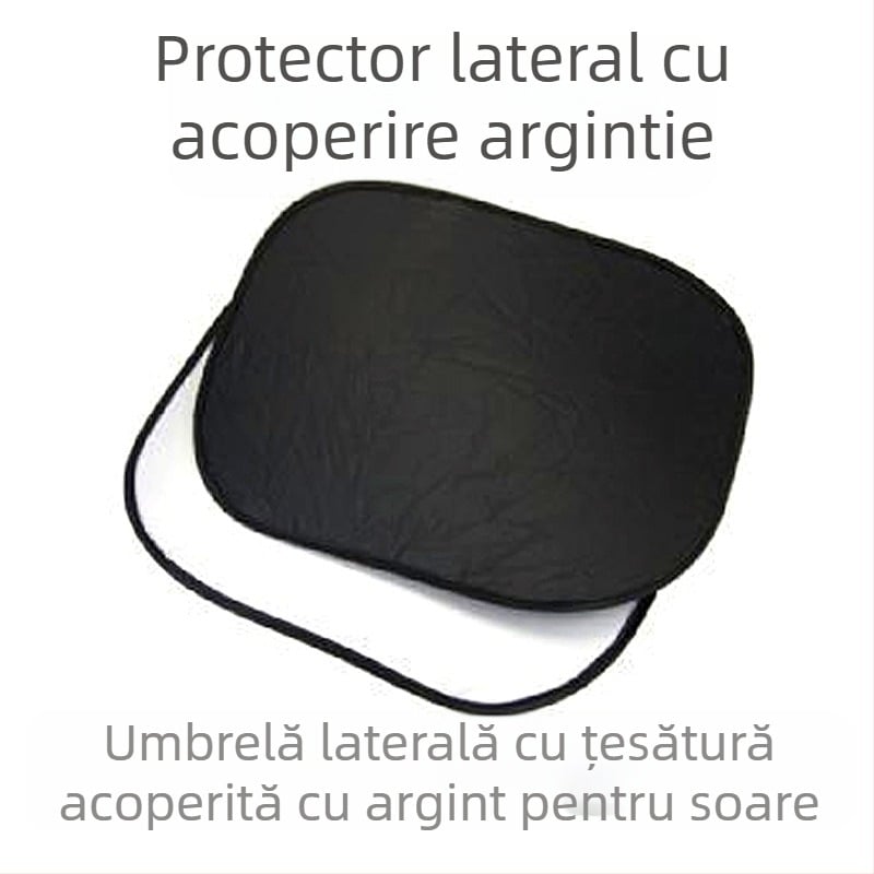 Protecție solară pentru geamul lateral al mașinii cu ventuză; material: bandă; greutate 50–80 g; imprimare logo disponibilă; etichetă privată licențiată