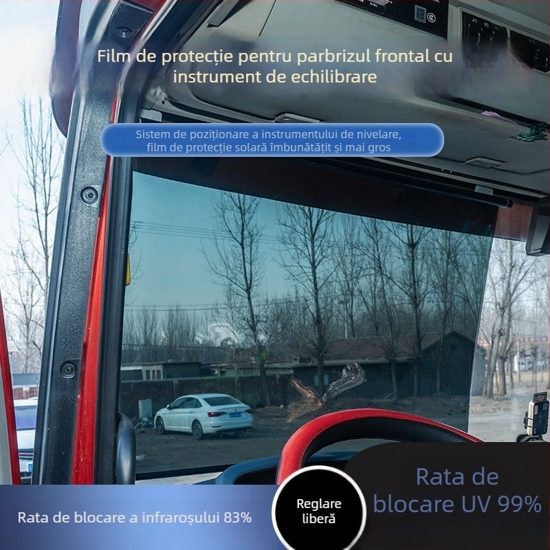 Parasolar de camion cu design retractabil, montaj cu ventuze, material PVC, universal pentru parbrizul din față