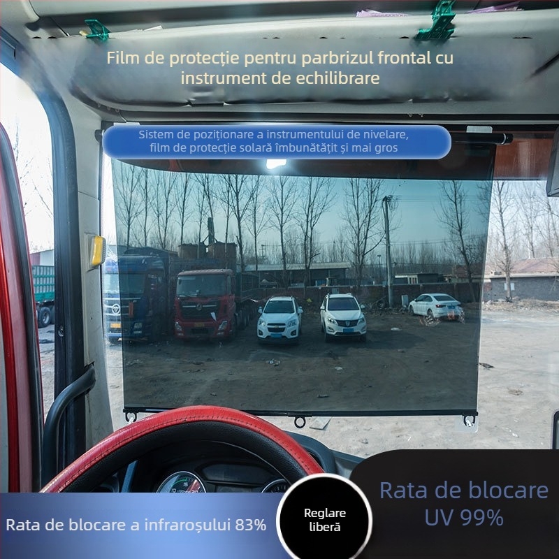 Parasolar de camion cu design retractabil, montaj cu ventuze, material PVC, universal pentru parbrizul din față