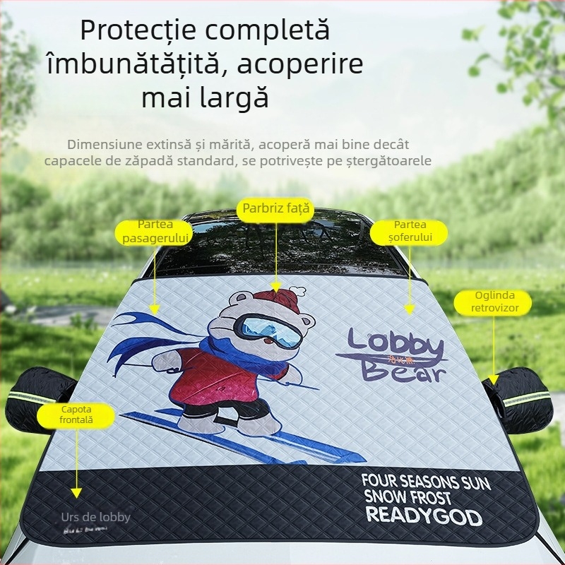 Protecție pentru zăpadă a mașinii și parbrizul frontal – stil gros, universal, din compozit de folie de aluminiu, montaj încorporat