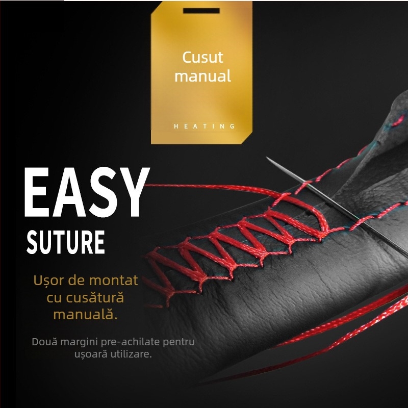 Husă volan - cusut manual din piele naturală, potrivire universală, Marcă Yijie