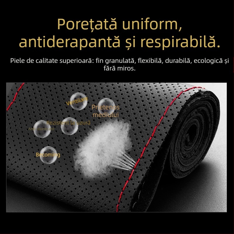 Husă volan - cusut manual din piele naturală, potrivire universală, Marcă Yijie