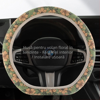 Husă de volan cu model floral, curea elastică, suprafață din plută, potrivire universală, pentru toate anotimpurile
