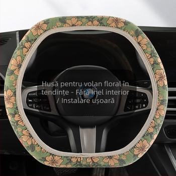 Husă de volan cu model floral, curea elastică, suprafață din plută, potrivire universală, pentru toate anotimpurile