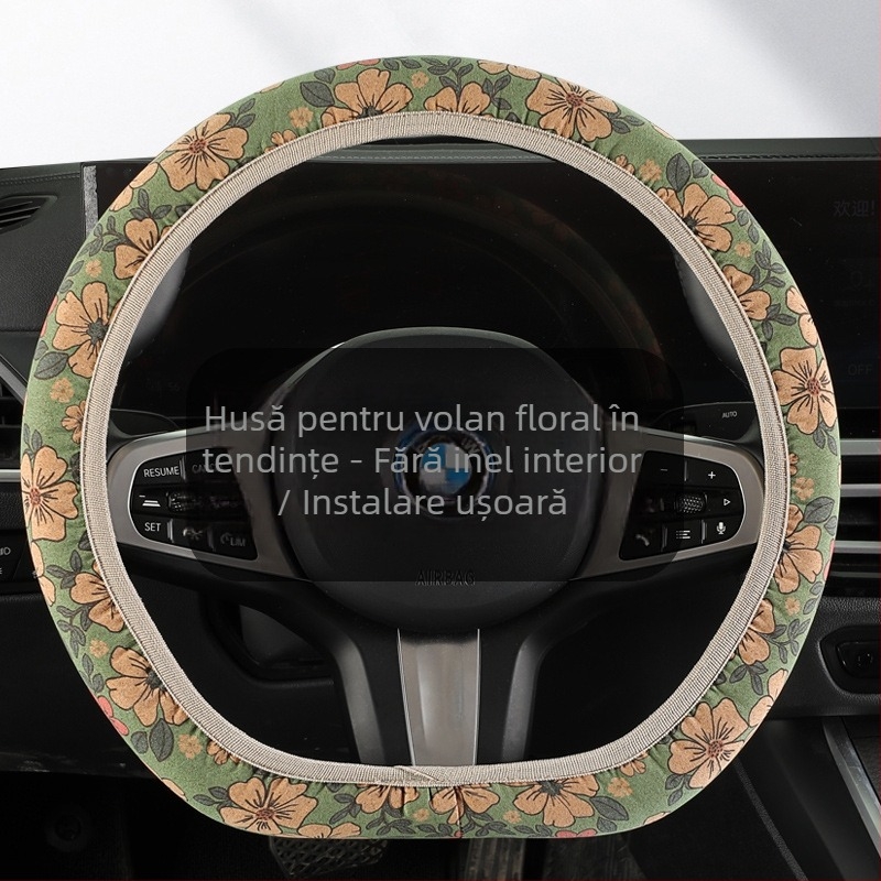 Husă de volan cu model floral, curea elastică, suprafață din plută, potrivire universală, pentru toate anotimpurile