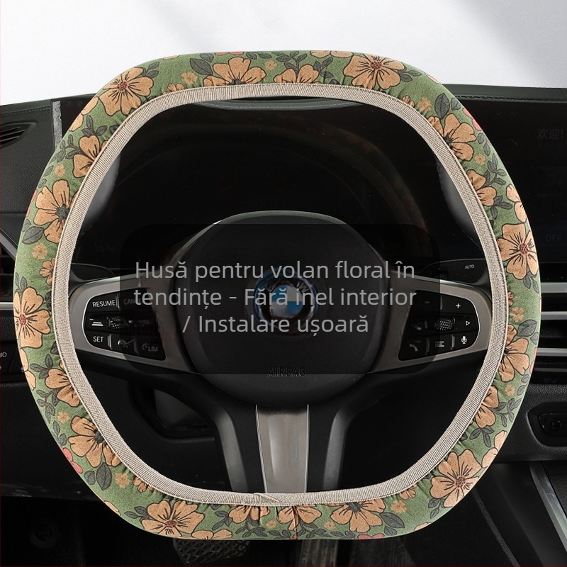 Husă de volan cu model floral, curea elastică, suprafață din plută, potrivire universală, pentru toate anotimpurile