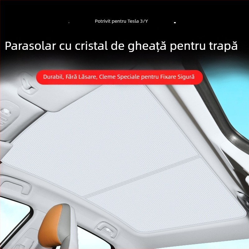 Protecție solară pentru plafonul panoramic al Tesla Model Y și Model 3, design cristal de gheață