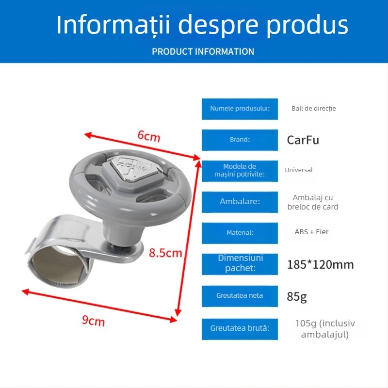 Boostător de volan auto, ABS+fier, 85 g, Compatibil cu toate modelele, Imprimare logo disponibil