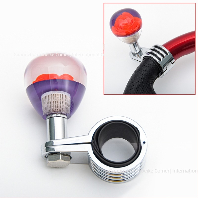 Volan universal din acrilic pentru mașină, bilă de asistență pentru volan, design floare de cristal; personalizare disponibilă