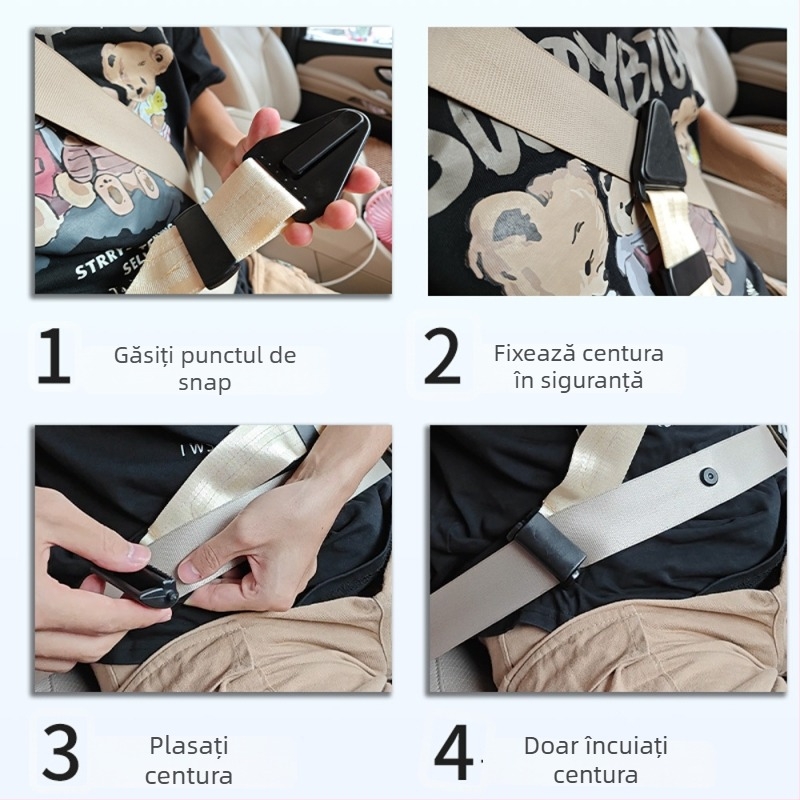 Carfu Fixator reglabil pentru centura de siguranță a copiilor, cu design anti-strangulare, din poliester