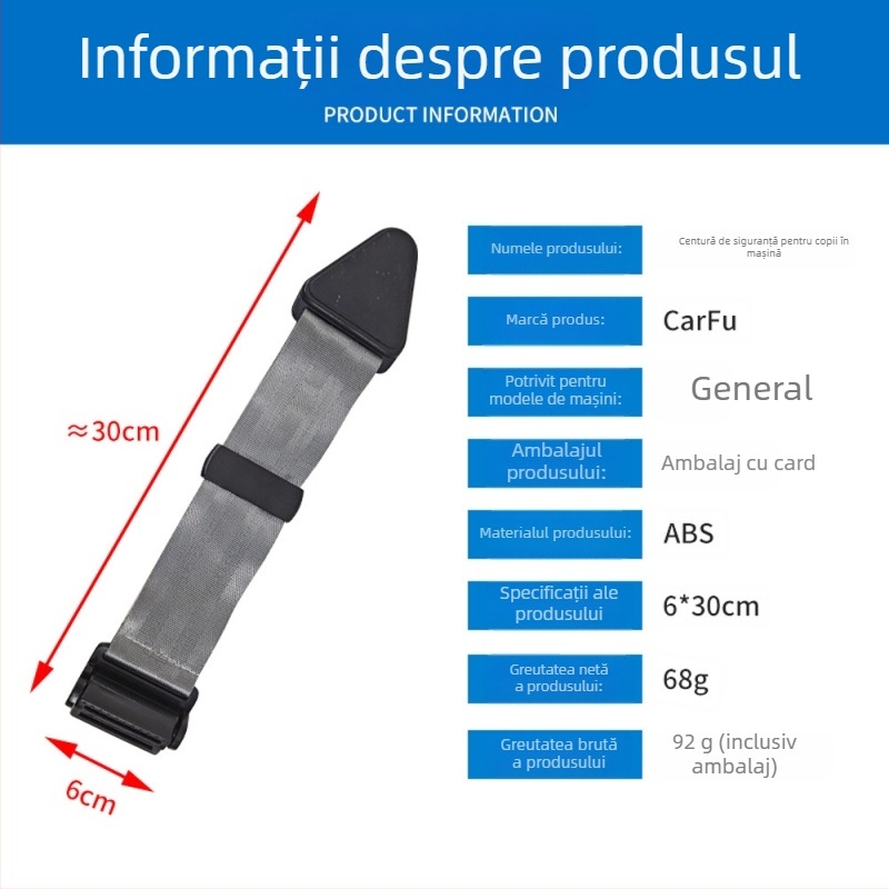 Carfu Fixator reglabil pentru centura de siguranță a copiilor, cu design anti-strangulare, din poliester