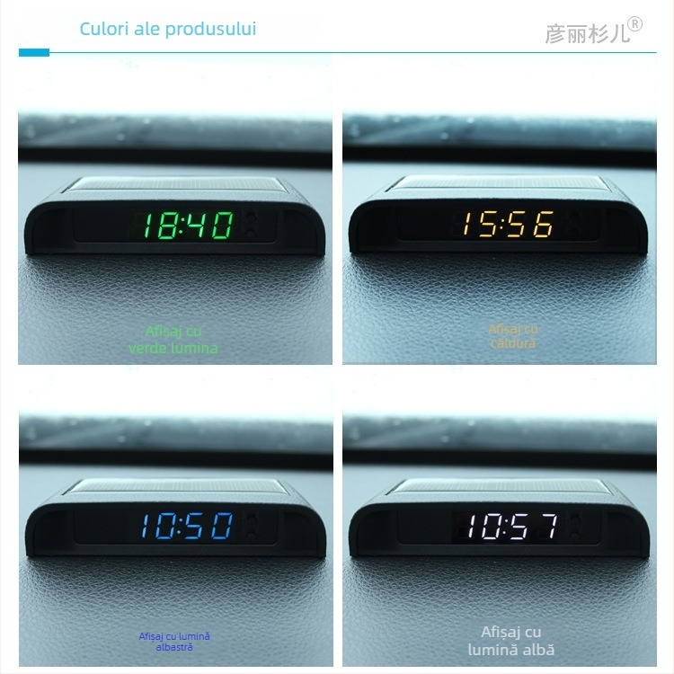 Ceas auto alimentat solar, cu temperatură și umiditate digitale, montaj universal, fără cabluri