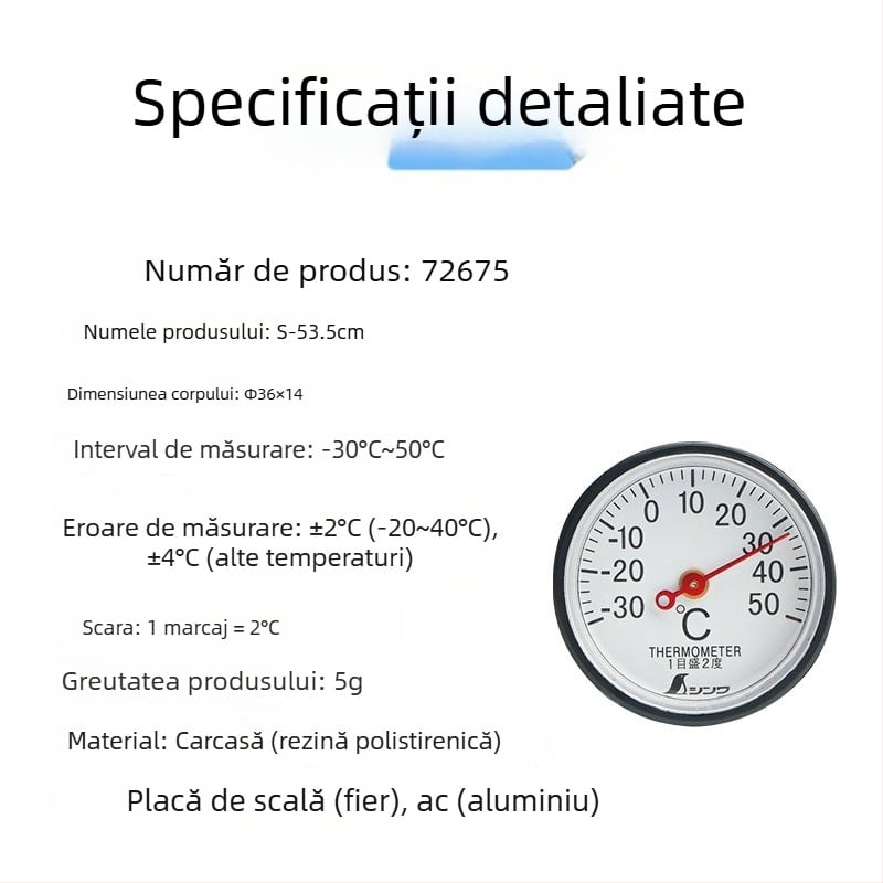 Termometru bi-metalic mini pentru interior, pentru frigider și mașină, mecanic, model 72675, marcă Friendly