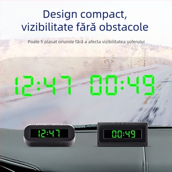 Ceas de bord auto cu termometru și afișaj digital – ABS, consolă centrală, unghi reglabil, brand Yiying