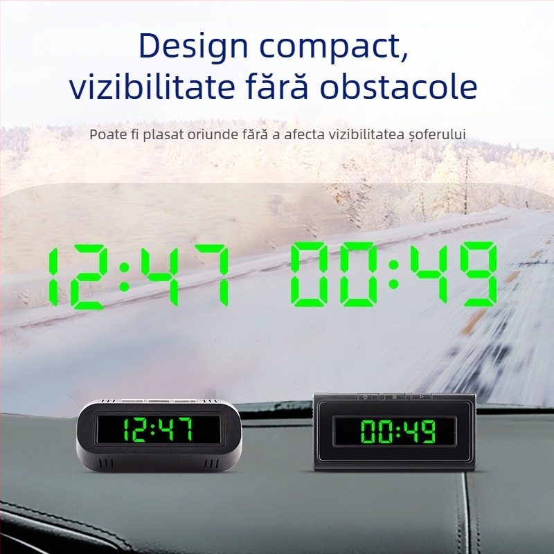 Ceas de bord auto cu termometru și afișaj digital – ABS, consolă centrală, unghi reglabil, brand Yiying