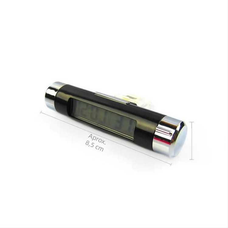Ceas auto cu higrometru electronic, afișaj timp și temperatură, corp din plastic, unghi reglabil, clip pentru gurile de ventilație