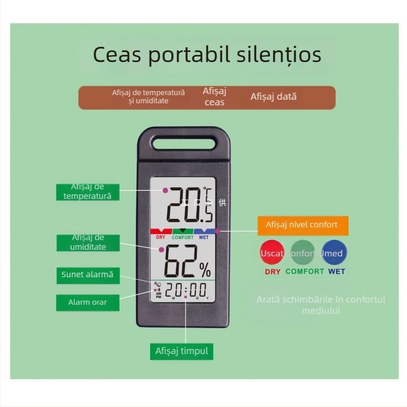 Aim Termometru portabil pentru exterior și interior cu senzor de umiditate și ceas compact | Brand: Aim; Tip: Alte termometre; Rezoluția temperaturii: Alte