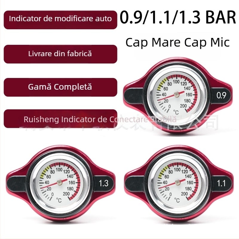Capac universal de radiator pentru autoturisme, motociclete și vehicule off-road, cu afișaj de temperatură a apei și capac de presiune al rezervoarului de răcire
