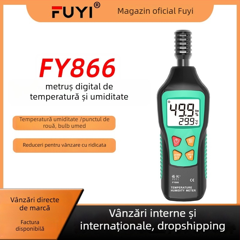 Fuyi FY866 higrometru digital portabil – măsurare precisă a temperaturii și a umidității, clasă industrială