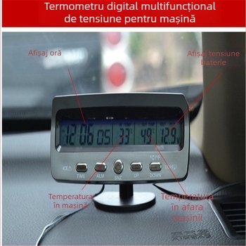 TS-7045V ceas calendar auto, voltmetru, termometre interior și exterior, afișaj LCD, accesorii auto